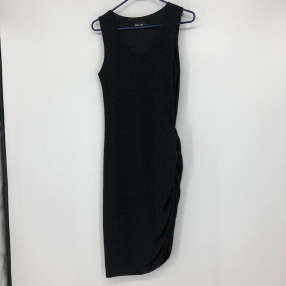 Only One black ultra flattering shimmery glitter black vneck ruched side dress - Picture 15 of 15